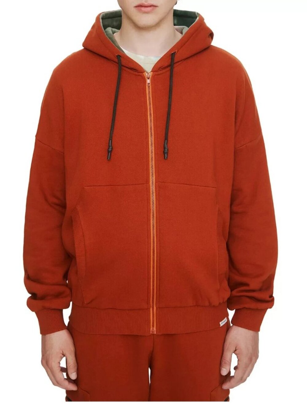 Eleven Paris Men's Full-Zip 100% Cotton Fleece Hoodie, Bombay Brown
